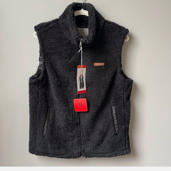 Sage Collective Women's Black Sherpa Fleece Vest Full Zip - Picture 1 of 7